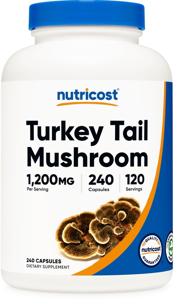 Nutricost Turkije Staart Paddestoel Capsules 1200mg, 120 Servings (240 Capsules) - Glutenvrij, Niet-GMO, en Vegetarisch Vriendelijk
