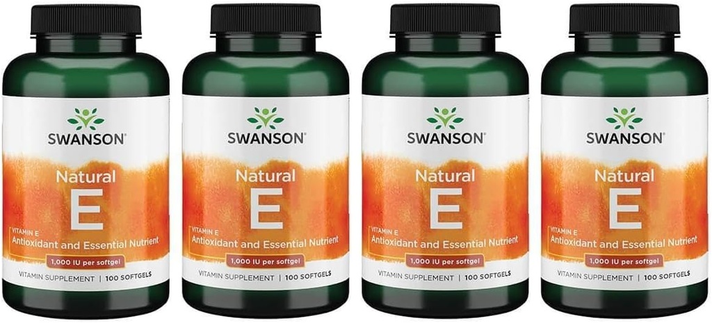 Swanson Vitamine E - Natuurlijke Vitamine Supplement ter bevordering van de cardiovasculaire gezondheid - natuurlijke formule leveren essentiële D-Alfa Tocoferolen - (100 Softgels, 1000 IE Elke) (4 Pack)
