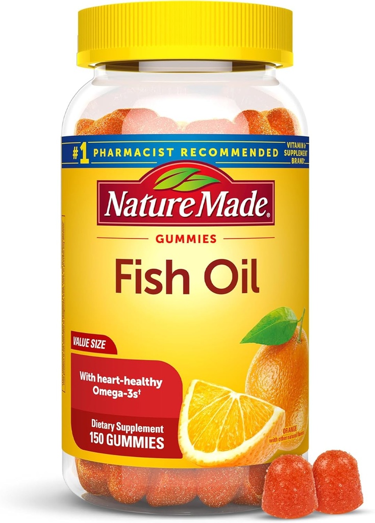 Nature Made Fish Oil Omega 3 Gummies, Omega 3 Visolie Supplementen, Gezonde Hart Ondersteuning, 150 Gummies, 75 Dagen Levering