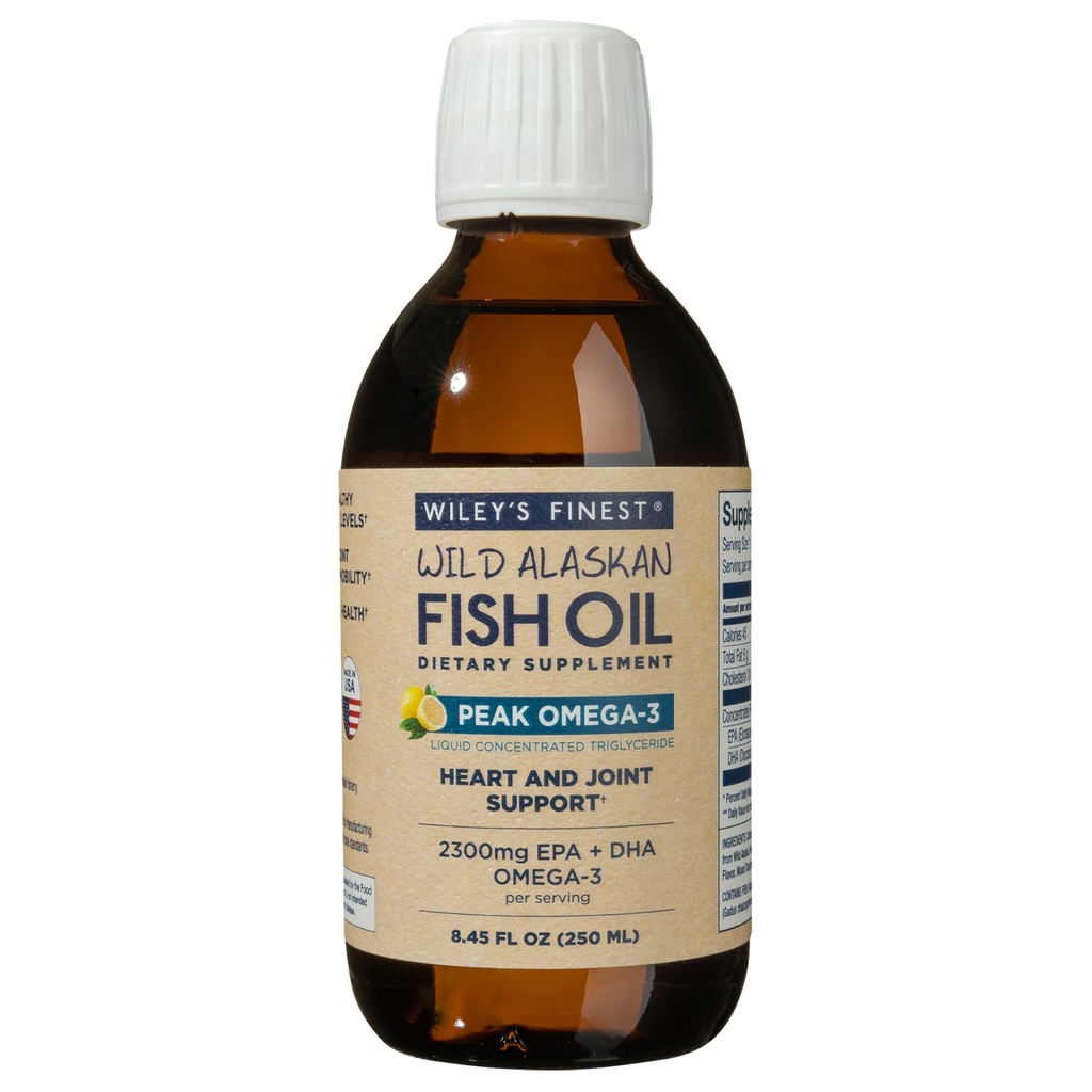 Wiley's Finest Wild Alaskan Fish Oil Peak Omega-3 Liquid Supplement - 2300mg EPA and DHA Omega-3s - Lemon Flavor - 8.45 Oz (50 Servings)