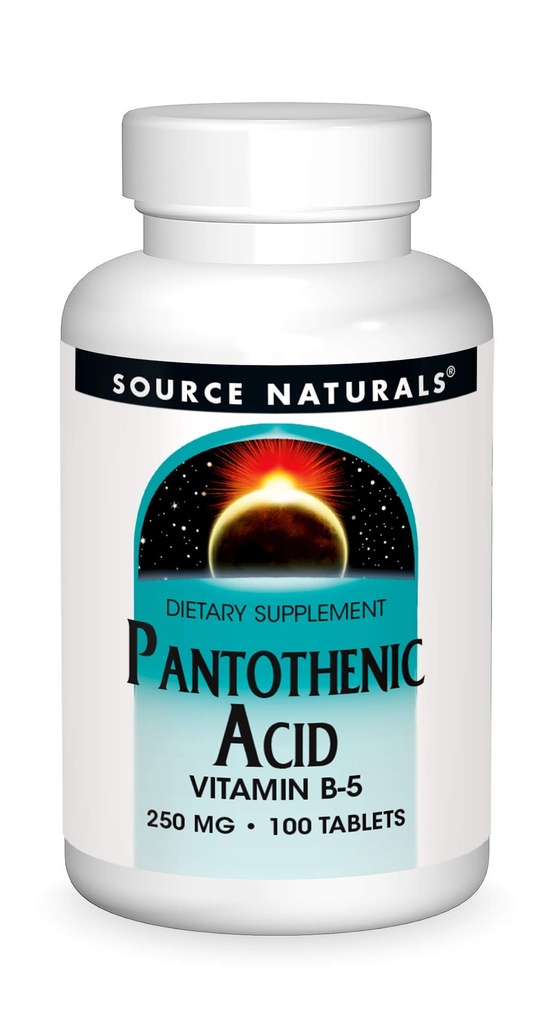 Bron Naturals Pantothenic Acid 250 mg Vitamine B-5 Dieetsupplement - 100 tabletten
