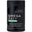 Sports Research® Vegan Omega 3-6-7-9 - 1200 mg Multi-Spectrum Omega vetzuren Gecertificeerd niet-GMO Formule met Sea Buckthorn & Borage Oil - 90 Veggie Softgels