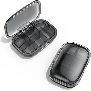 6 Compartiment reis pil Organisator, Vocht Proof Case voor Pocket Purse, Daily Portable Medicine Vitamine Container, Visolie en Supplement Box (zwart)