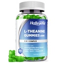 L-Theanine Gummies, l'theanine 400mg met Ashwagandha, GABA, 5HTP,L-Theanine Kauwbare Supplement voor Relax, Zzz & Focus Support, Vegan, Lemon Flavor, 60 Telt