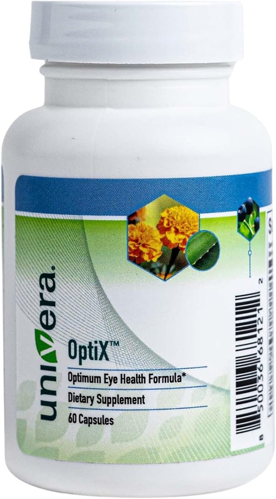 Univera OptiX, Oogvitaminen, Luteïne, Zeaxanthine, Vitamine C, Zink, Beta Caroteen, Blauwe bosbessen, Selenium, Ondersteunt Oog Strains, Onderhoudt Gezonde Oog Lens, 30 dagen Levering