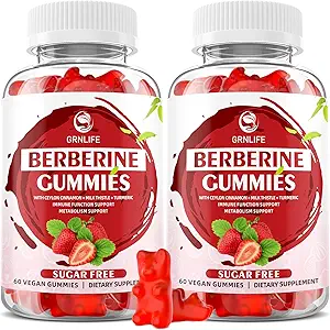 Berberine Gummies met Ceylon Cinnamon 1500mg Hoge Potentie Berberine HCL Supplement voor Immune en Metabolisme Ondersteuning, Suikervrij, Aardbei Smaak - 120 Tellen