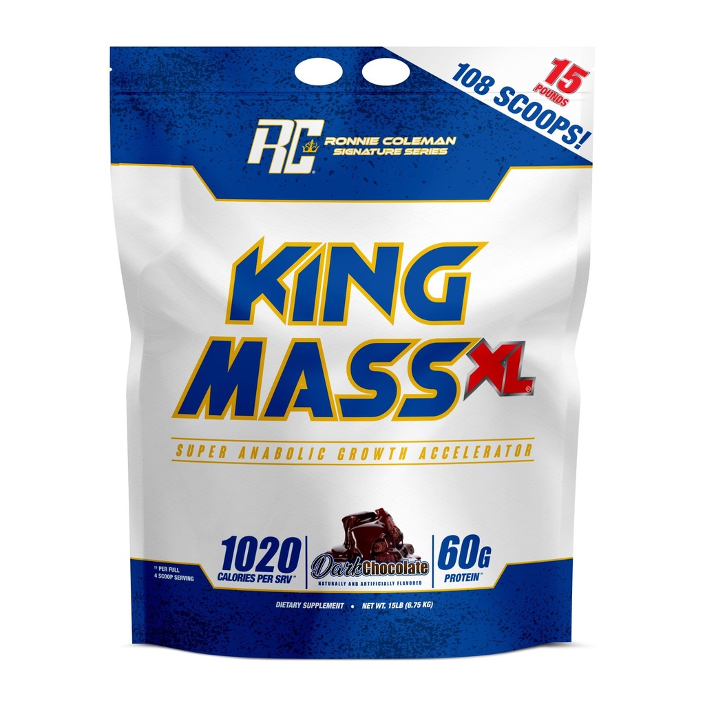 Ronnie Coleman Signature Series King Mass XL Mass Gainer Proteine Powder, Muscle Gainer, 60g Proteïne, 180g Koolhydraten, 1000+ Calorieën, Creatine en Glutamine, Dark Chocolate, 15 Pond