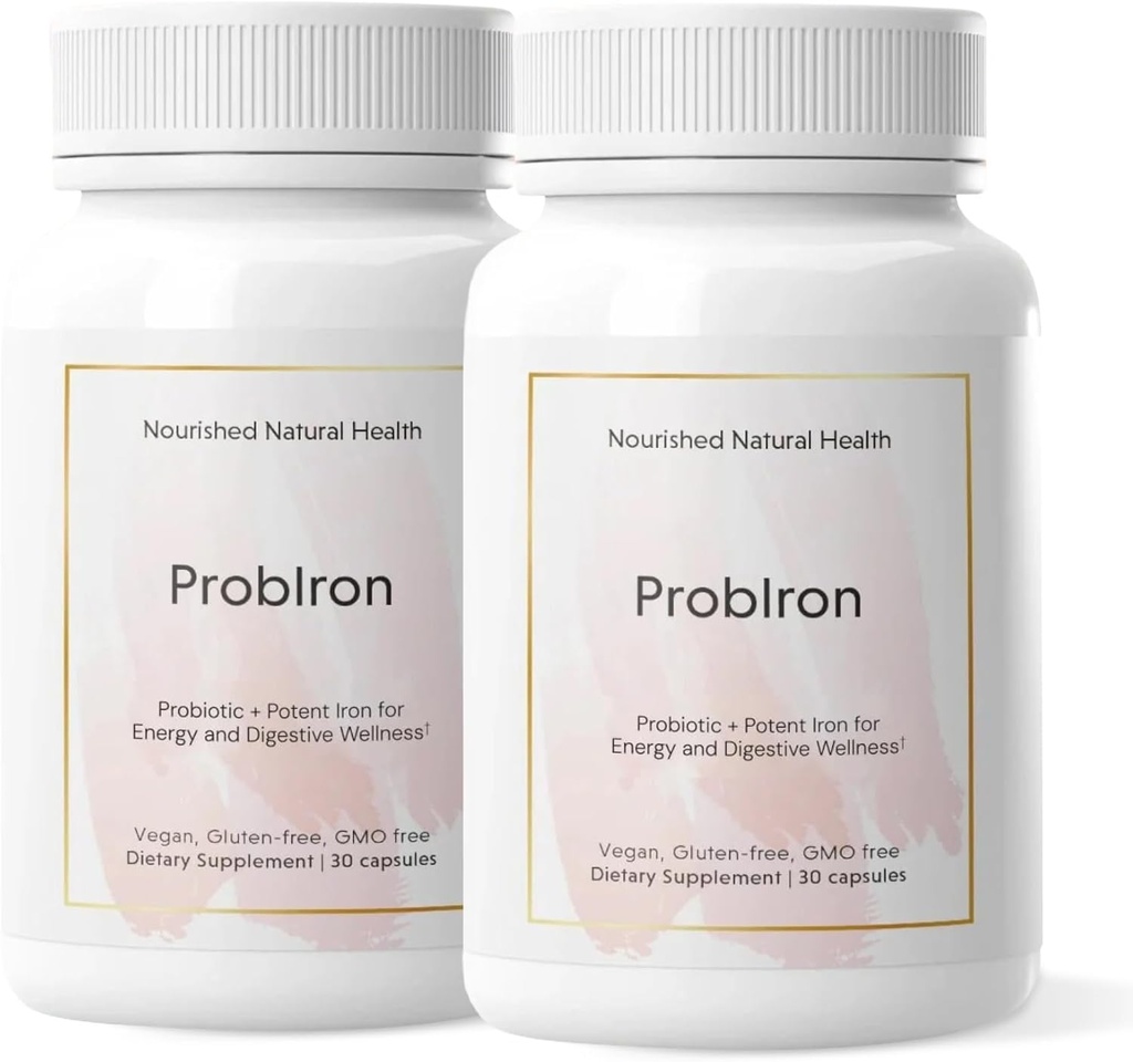 Nourished Natural Health ProbIron - Women's Probiotic + Iron Supplement Boosted with Vitamin C and Copper - Vegan Formula for Energy and Digestive Wellness - 60 Capsules