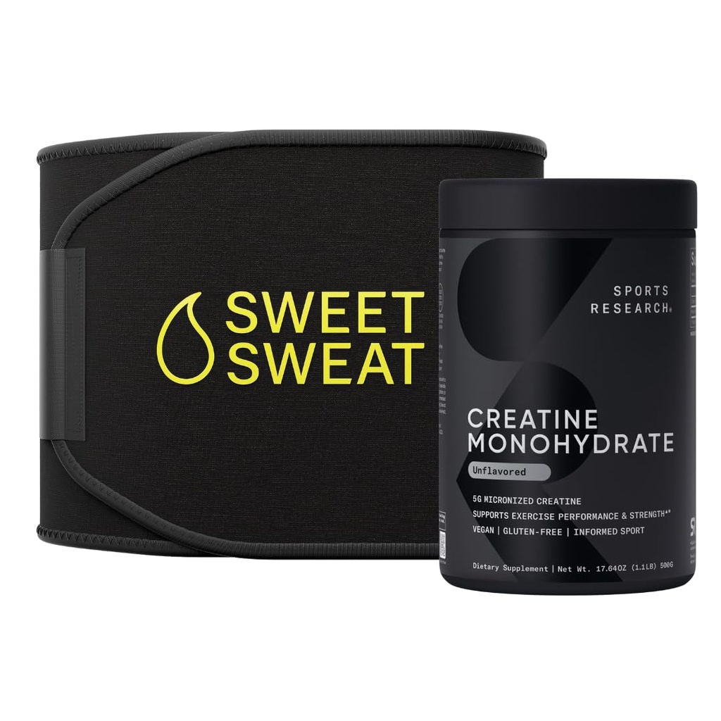 Sportonderzoek Creatine Monohydraat en Sweet Sweat Taist Trimmer - Zwart en Geel (Klein)