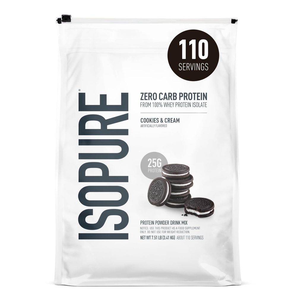 Isopure Zero Carb 100% Pure Wei Isolaat Proteïne Poeder, Lactosevrij, Glutenvrij, met Vitaminen, Cookies & Crème, 25g Proteïne Per Server, 7,5 Lbs, 110 Servers (Verpakking mei Vary)