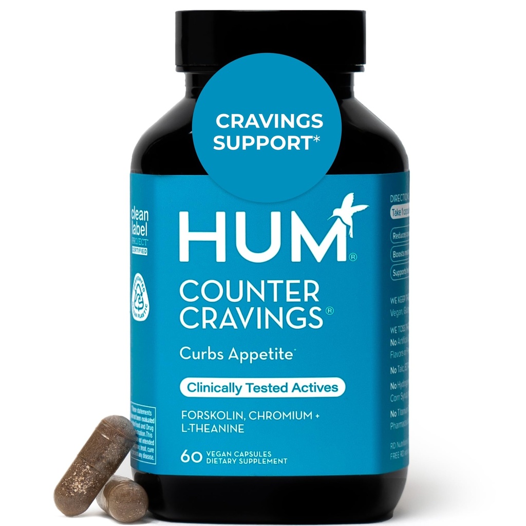 HUM Counter Cravings Chroom Supplementen met L Theanine, Zeewier Extract & Forskolin te helpen ondersteunen eetlust, Cravings, en Routines, Glutenvrij, Cafeïnevrije Formule, 60 Vegan Capsules