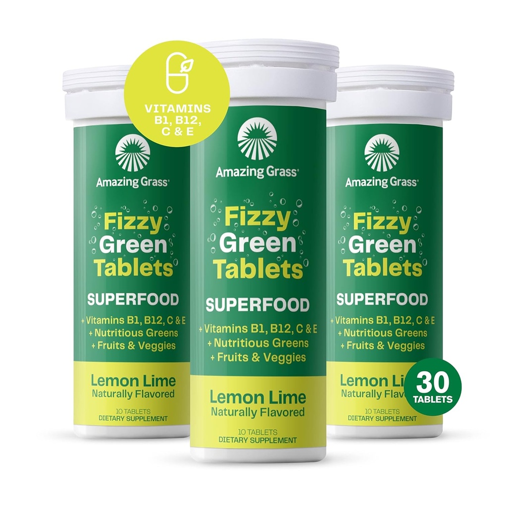 Verbazingwekkend Gras Fizzy Groene Tabletten Superfood: Groene Superfood Watersmaak Tablet met Antioxidanten & Alkaliserende Groenen, Lemon Lime, 10 Tellen (pakket van 3)