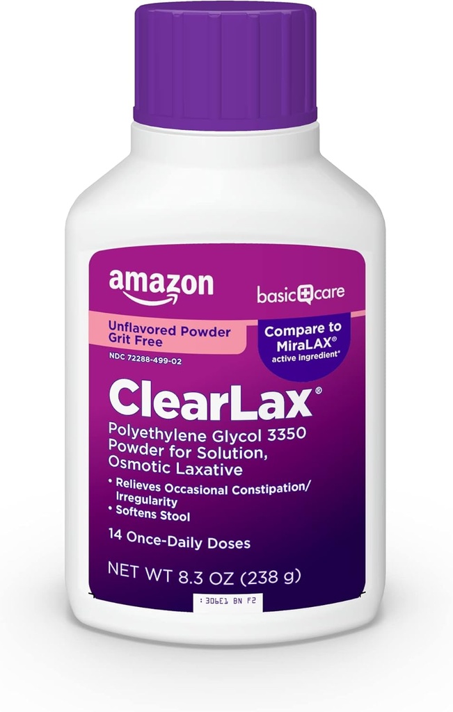Basic Care ClearLax, Polyethyleen Glycol 3350 Poeder voor oplossing, Osmotic Laxative, Unflavored, 8,3 ounce (Pack of 1)