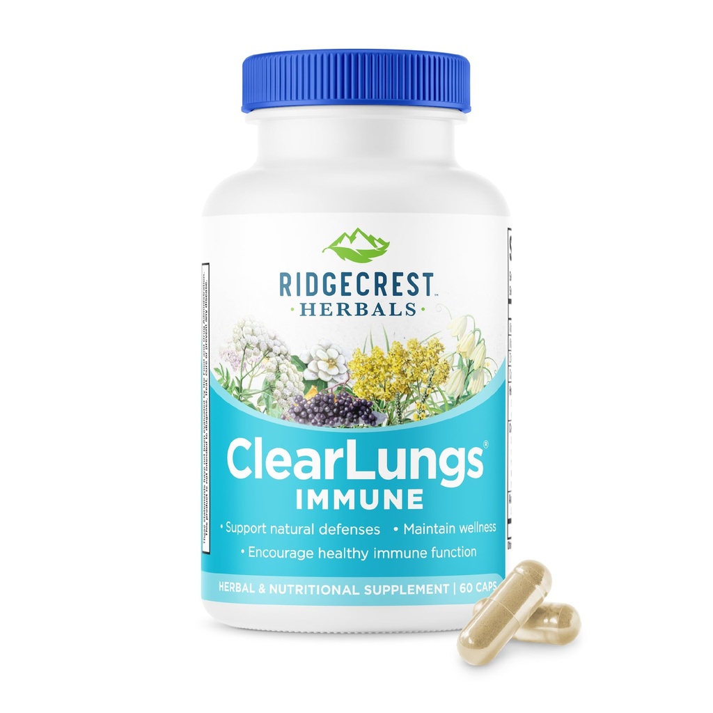 RidgeCrest Kruiden ClearLungs Immune, Long Support Supplement met Mullein, Vlierbes, Zink, Vitamine C, Vitamine A, Olive Leaf (60 Caps, 30 Serv)