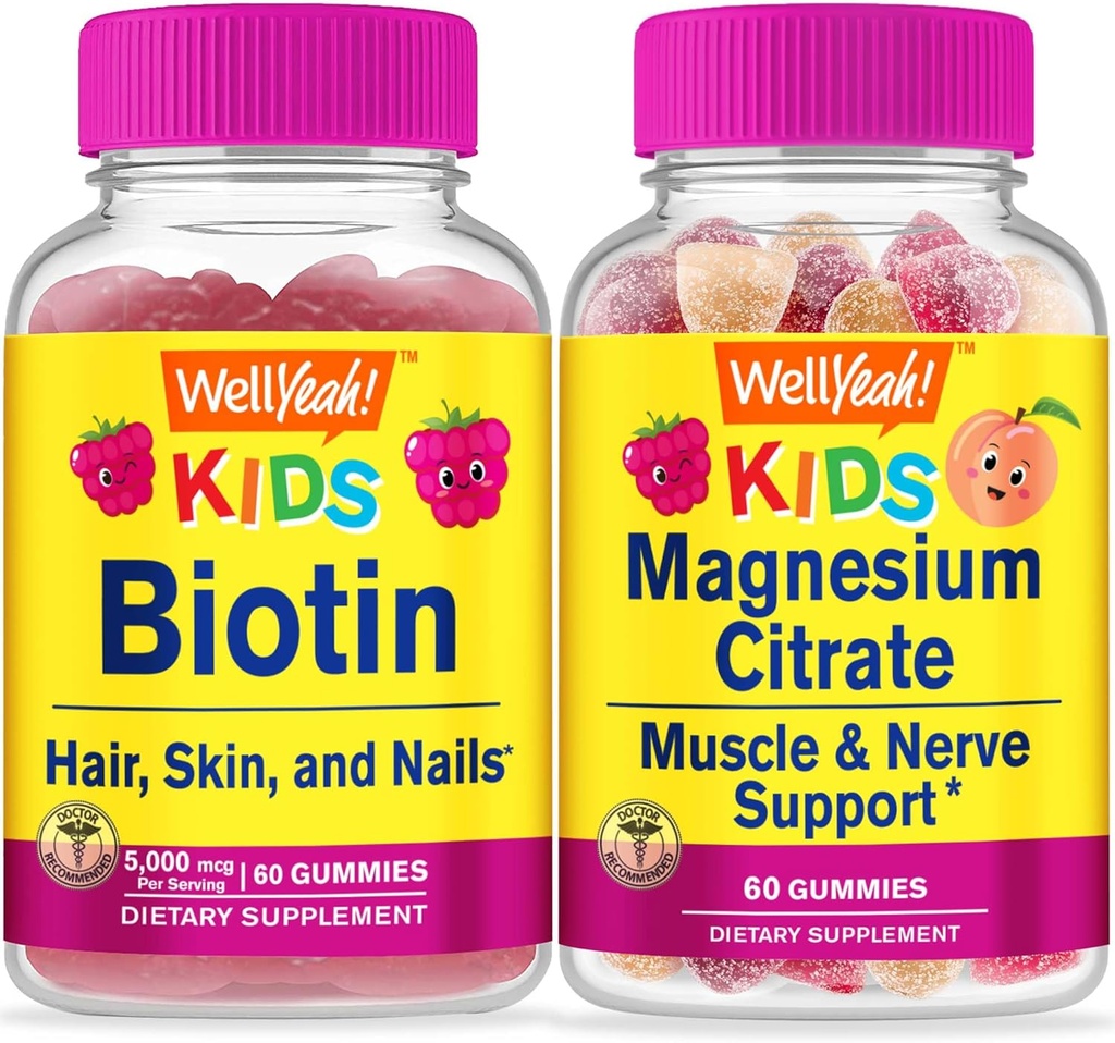 WellYeah Biotin Kids + Magnesium Citrate Kids, Gummies Bundle - Grote Proeverij, Vitamine Supplement, Glutenvrij, GGO-vrij, Kauwbare Gummy