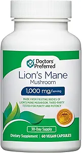 DOCTORS' VOORBEREIDE Lions Mane Mushroom Supplement - 1.000 mg/Serving, 60 Vegan Capsules voor Brain Health en Algemene Dagelijkse Wellness. (30-Day Supply)