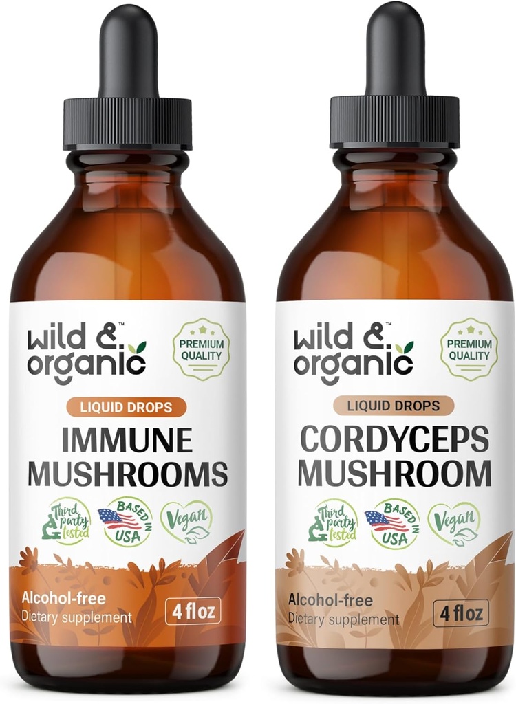 Wild & Organic Immune Mushroom Tinctuur 4 fl oz & Cordyceps Tinctuur 4 fl oz