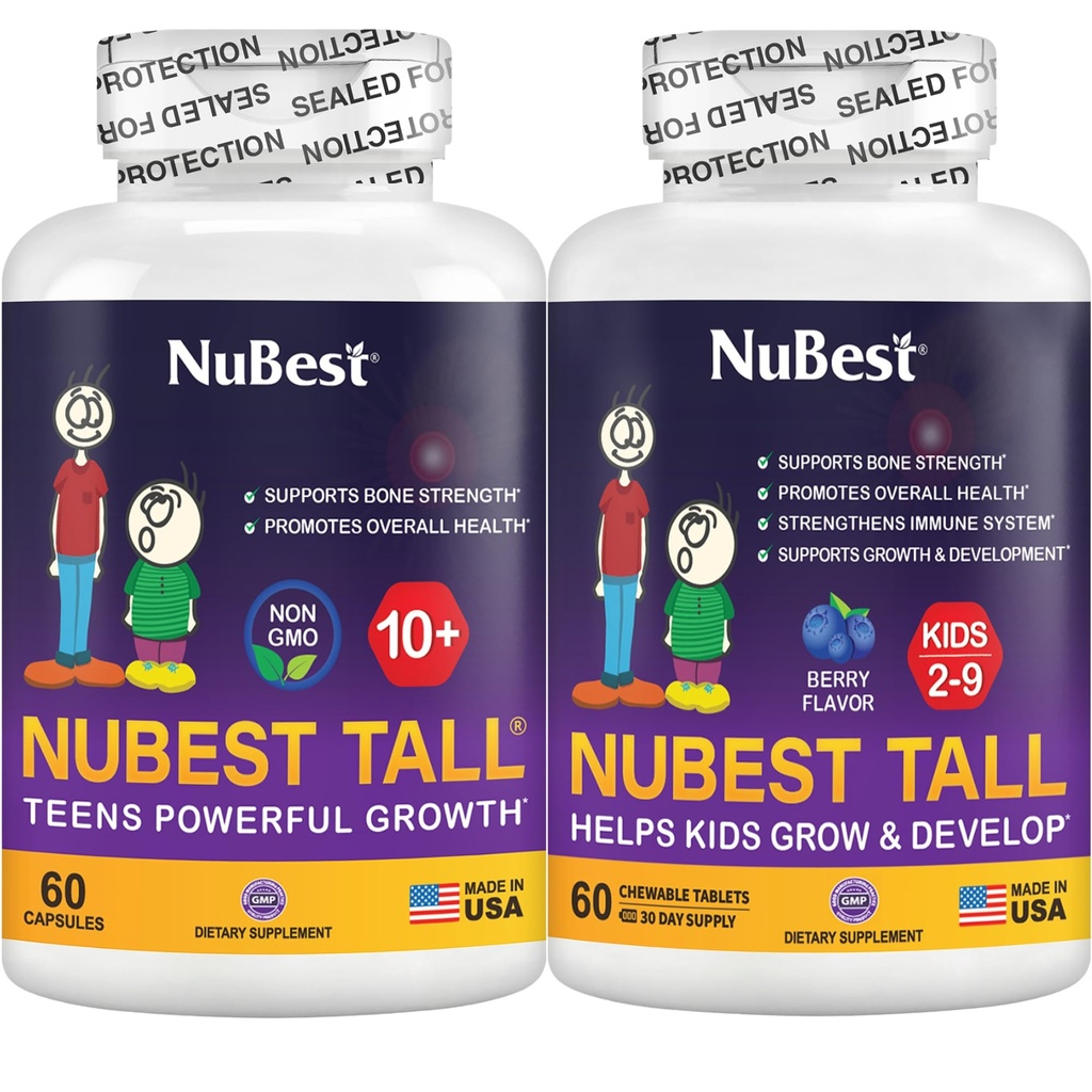 NuBest Bundle Tall 10+ 60 Capsules Tall Kids 60 Kauwbare tabletten Ondersteuning voor de groei van de hoogte voor kinderen & tieners 