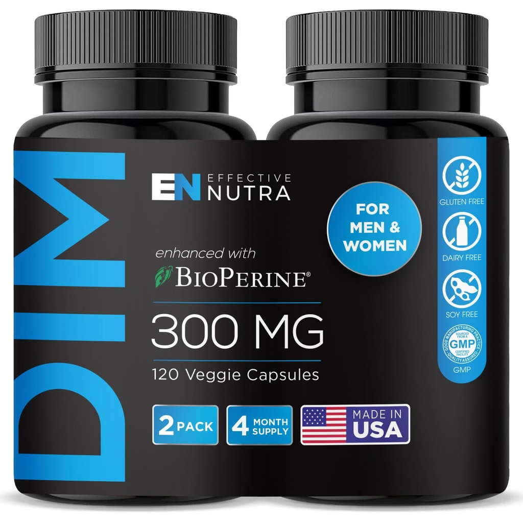 EFFECTE NUTRA Dim Supplement 300 mg met BioPerine - Extra sterkte Estrogeen Blocker voor mannen en vrouwen - Hormone & Metabolisme Ondersteuning - 4 maanden levering