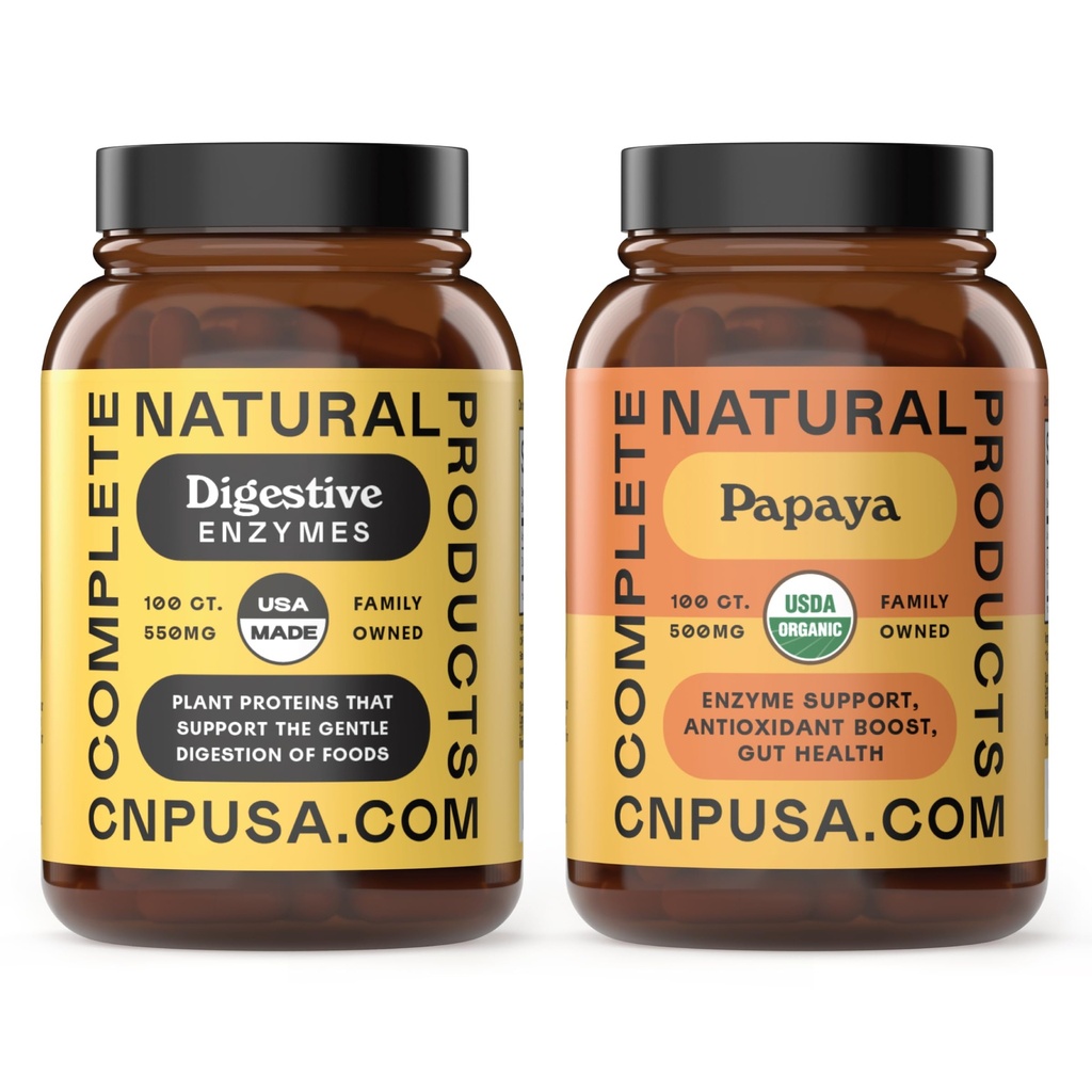 Complete Natuurlijke Producten Biologische Papaya Enzymen 100 Capsules & Digestieve Enzymen 100 Capsules Bundel