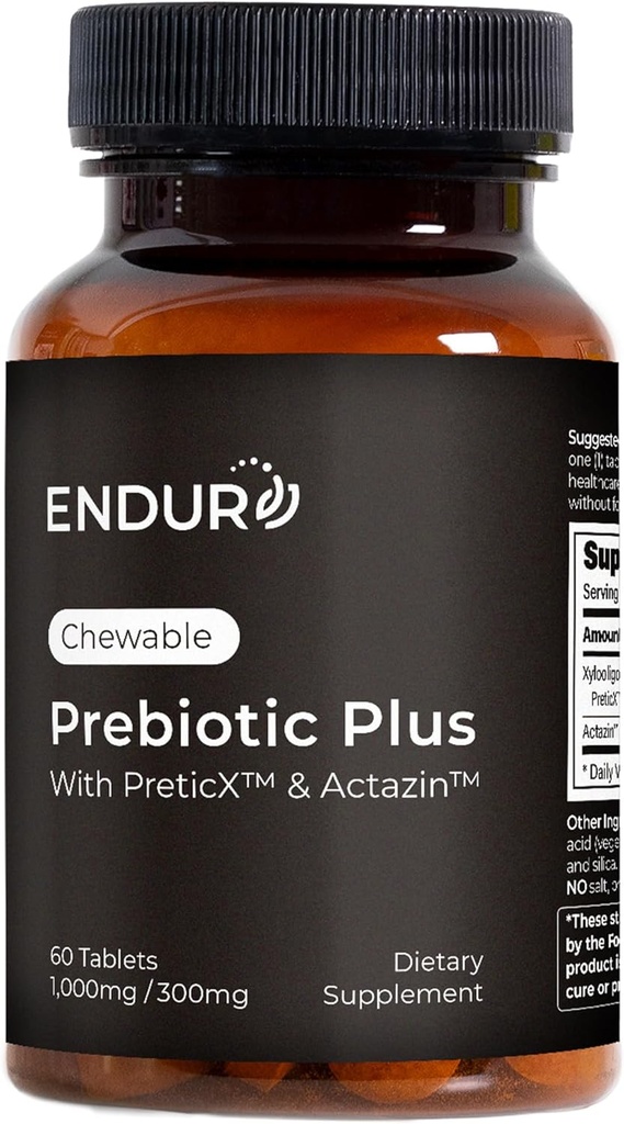 Endurance Products ENDUR Prebiotic Plus with Actazin & PreticX Complex, Helps You Feel Light, Comfortable & Confident Every Day, Gluten Free, 60 Tablets