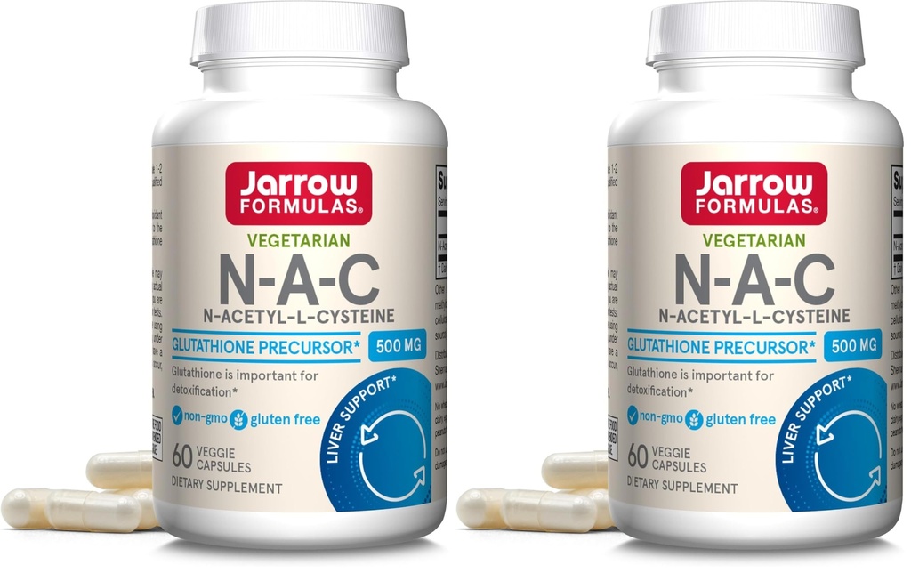 Jarrow Formulas N-A-C 500 mg - Antioxidant Aminozuur supplement ondersteunt Cellular Health & Liver Function - Precursor aan Glutathion - Tot 60 porties (Veggie Caps) (pakket van 2)