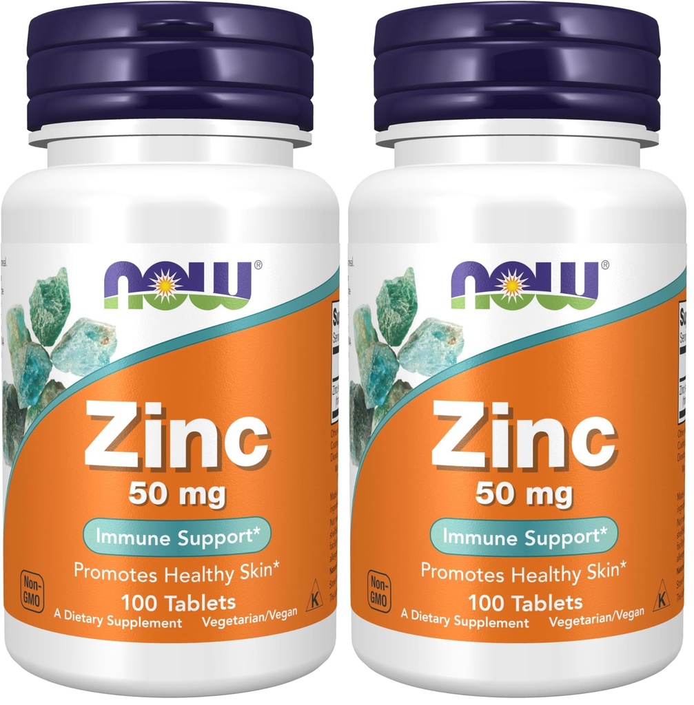 NOW Foods Supplementen, Zink (Zinc Gluconaat) 50 mg, Ondersteunt Enzyme Functies*, Immuun Ondersteuning*, 100 Tablets (Pack of 2)