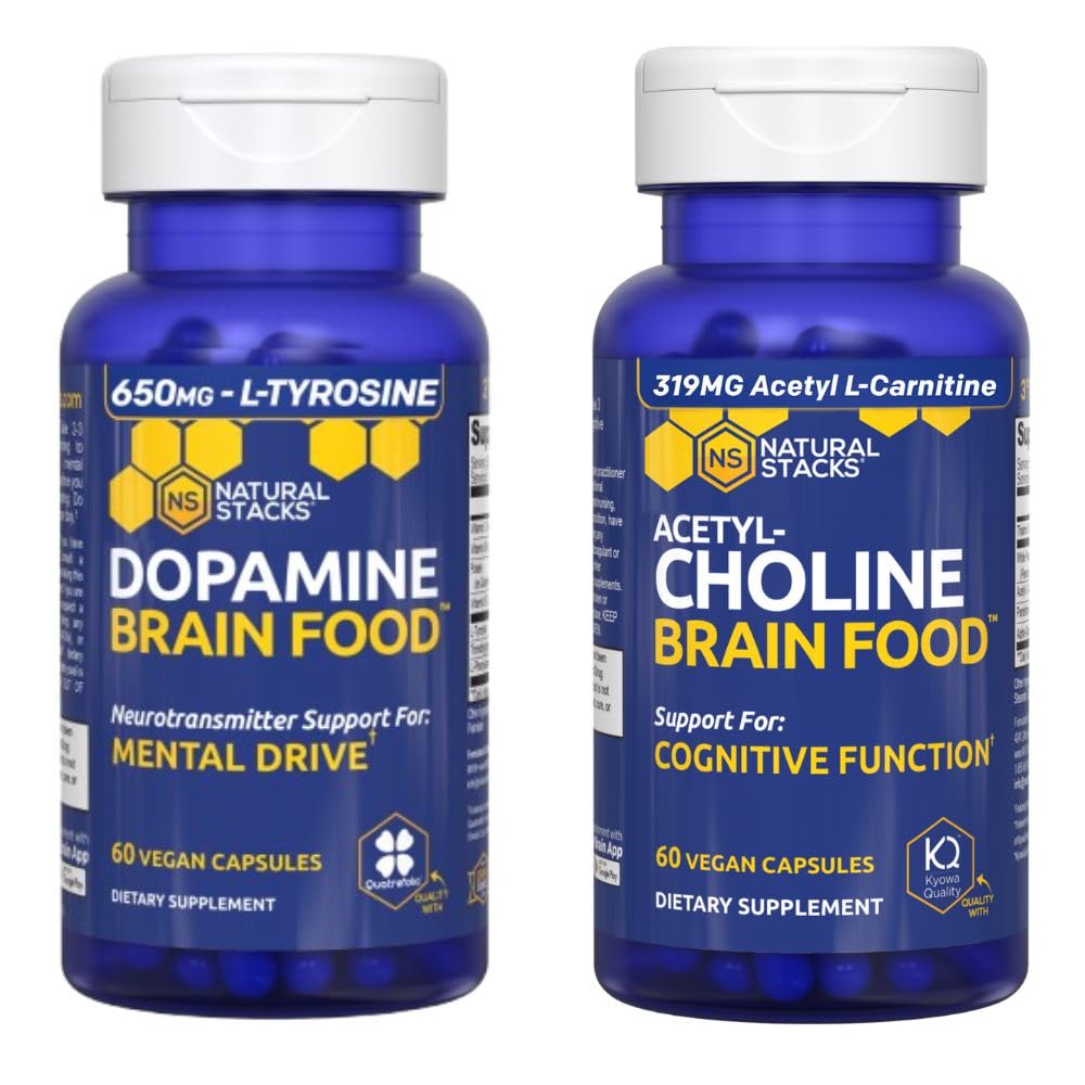 NATURAL STACKS Dopamine & Acetylcholine Brain Food Bundle - Supports Mental Drive and Cognitive Function* - 120 Total Capsules