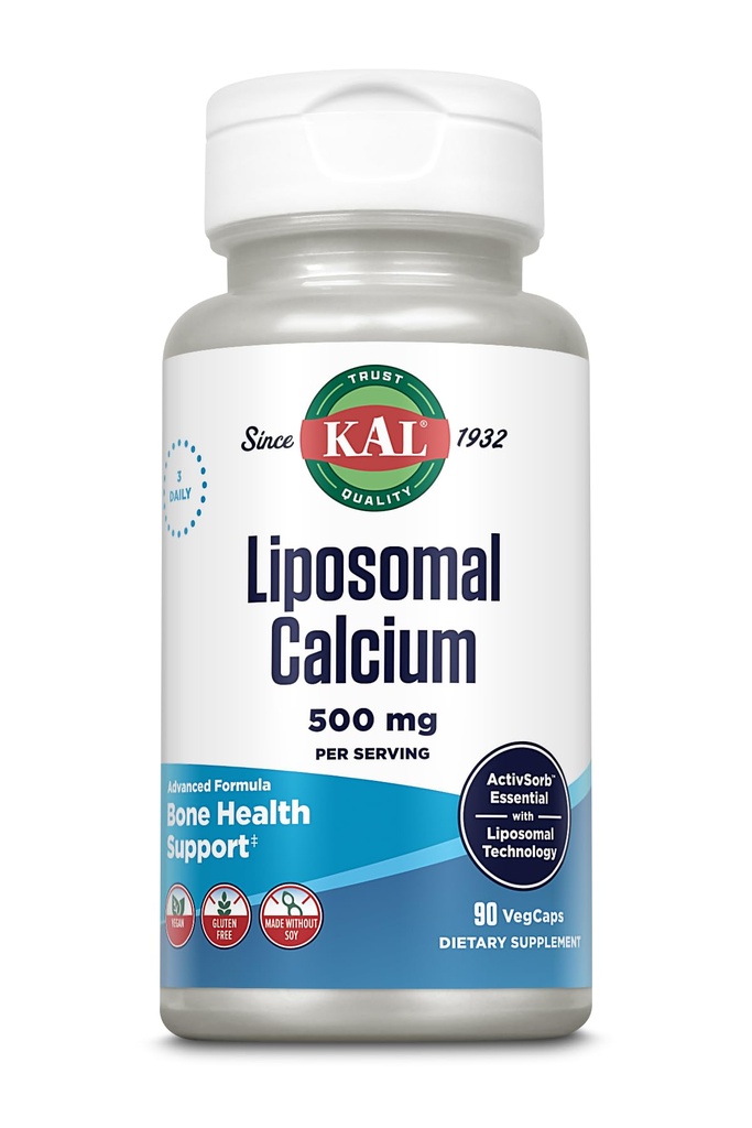 KAL Liposomale Calcium 500 mg, Hoge Absorptie Calcium Supplement, Essentiële Calcium Ondersteuning, Veganistisch, Glutenvrij, Geen soja, 30 Serven, 90 VegCaps
