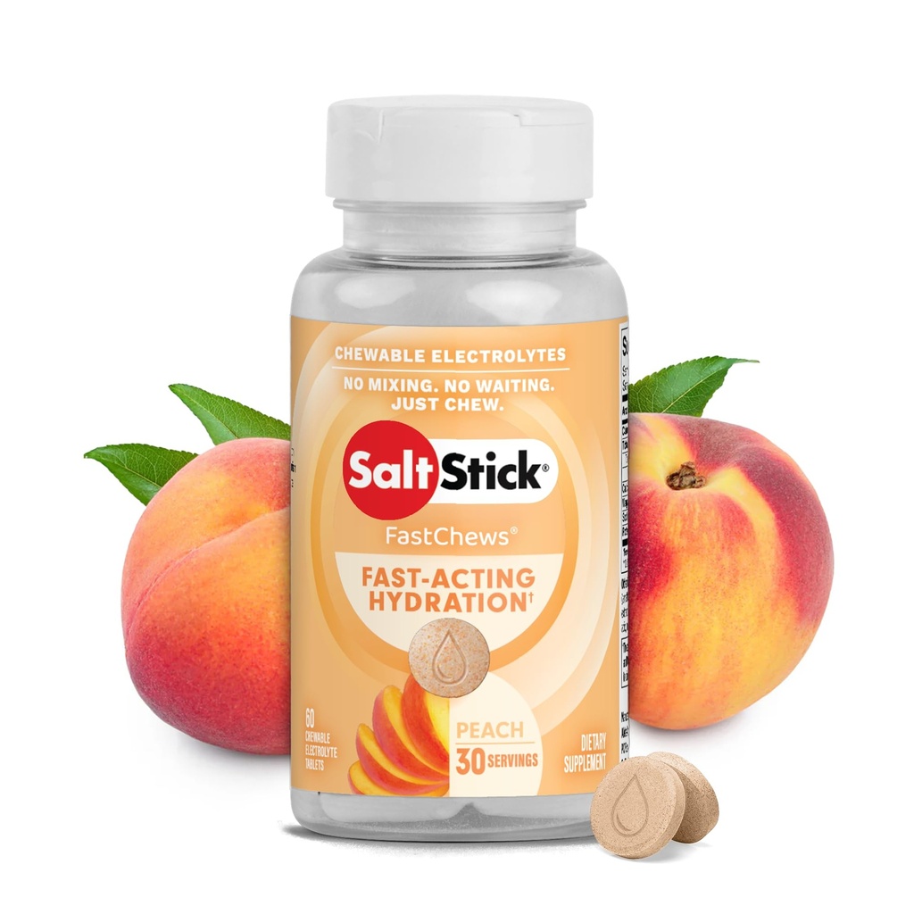 SaltStick Electrolyte FastChews - 60 Peach Kauwbare Electrolyte tabletten - Zout tabletten voor Runners, Sport Voeding, Electrolyte Kauwen voor Hydratatie