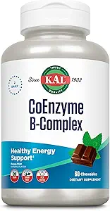 KAL RvE-vitamine B Complex, Kauwbare B-vitaminen voor gezonde energie, rode bloedcel en nerve functie Ondersteuning w/Vitamine B12, B6, foliumzuur, natuurlijke cacaomunt, veganistisch, suikervrij, 30 Serv, 60ct