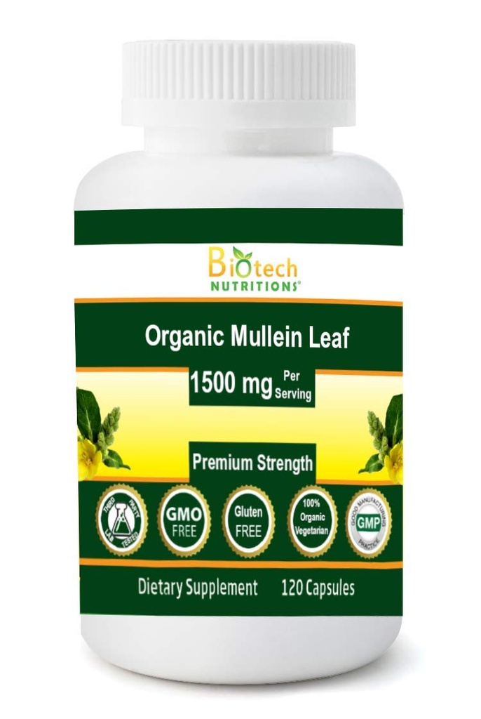 Biologische Mullein Leaf 1500 mg Serveer 120 plantaardige capsules Made in USA