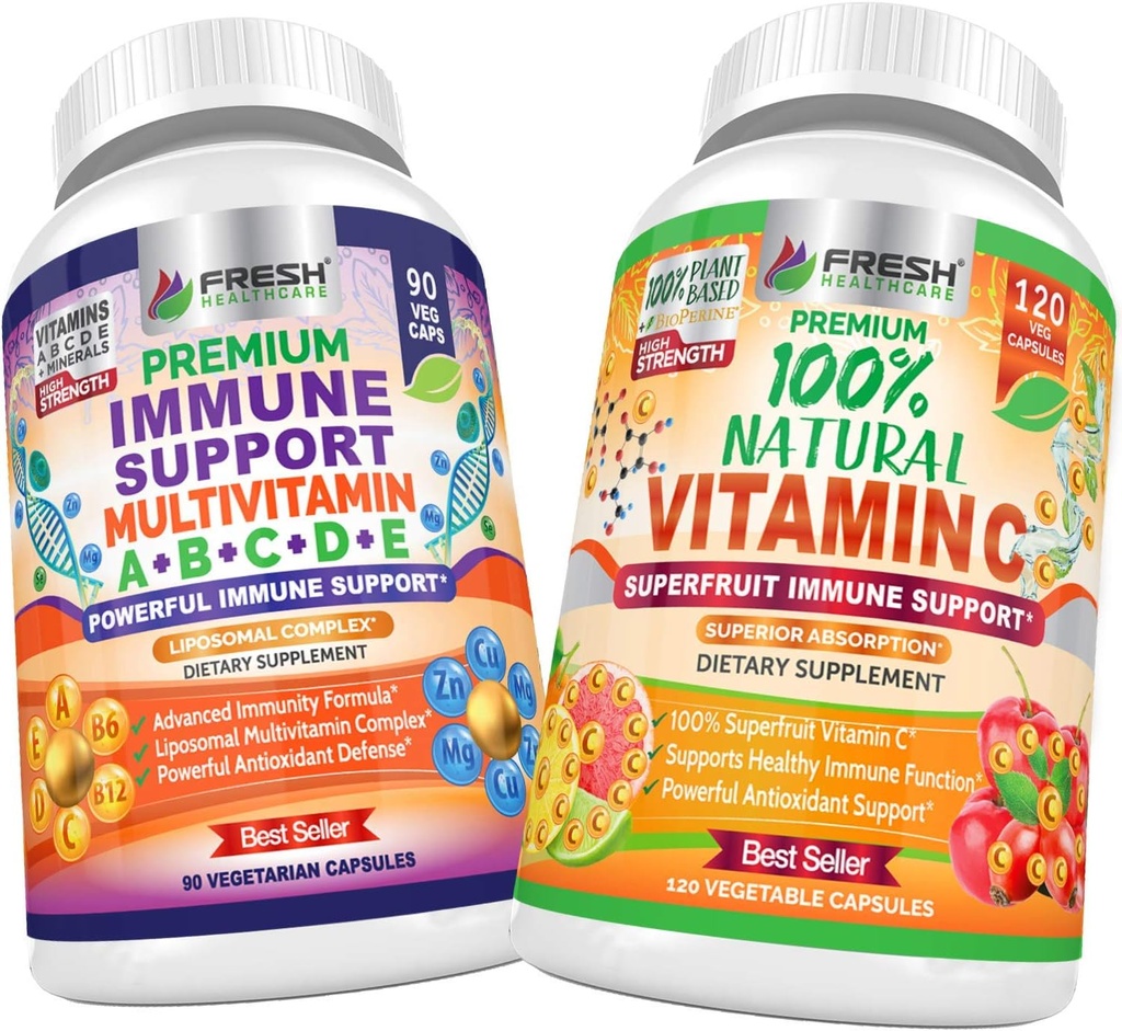 VERSE GEZONDHEIDSZORG Immuun Multivitamine en natuurlijke vitamine C - bundel