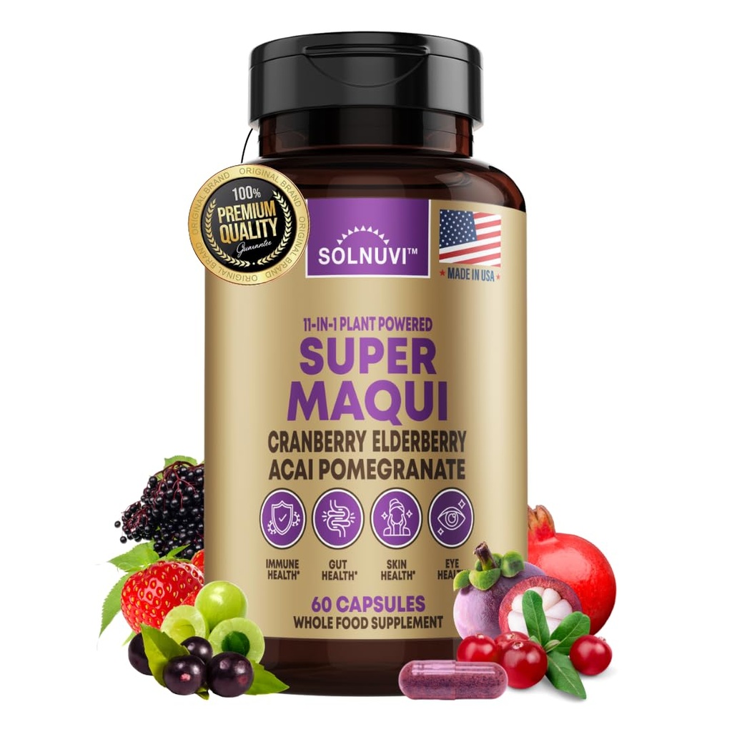 Biologische Super Maqui Berry Capsules - Superfood Poeder - Vlierbessen Extract, Cranberry, Granaatappel, Acai - Droge oog & Tear Ondersteuning, Gut Health, Huid - 60 Vegan Capsules, Niet GGO, Glutenvrije supplement