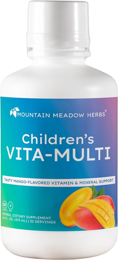 Mountain Meadow Kruiden Kinderen Vita-Multi: Blended Vitamine & Mineraal Supplement - Fast Absorbing Liquid Kids Vitaminen met Fruit, Groenen, en Eye-Protecting Lutein (16 oz.)