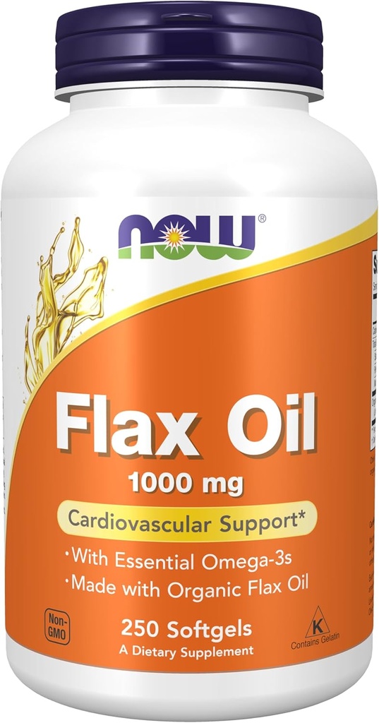 NOW Foods Supplementen, Vlasolie 1000 mg gemaakt met biologische Vlasolie, Cardiovasculaire ondersteuning*, 250 Softgels