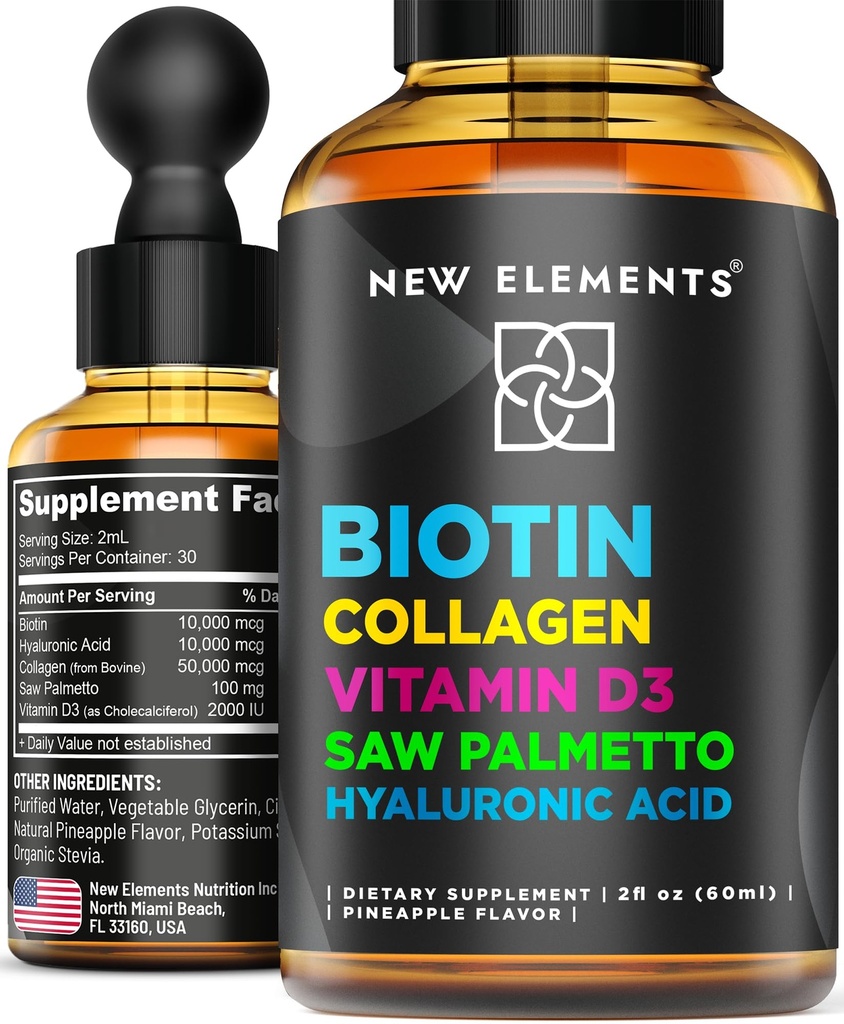Liquid Biotin for Hair Growth Women & Men 10000mcg Biotin and Collagen Supplements with Saw Palmetto & Hyaluronic Acid 