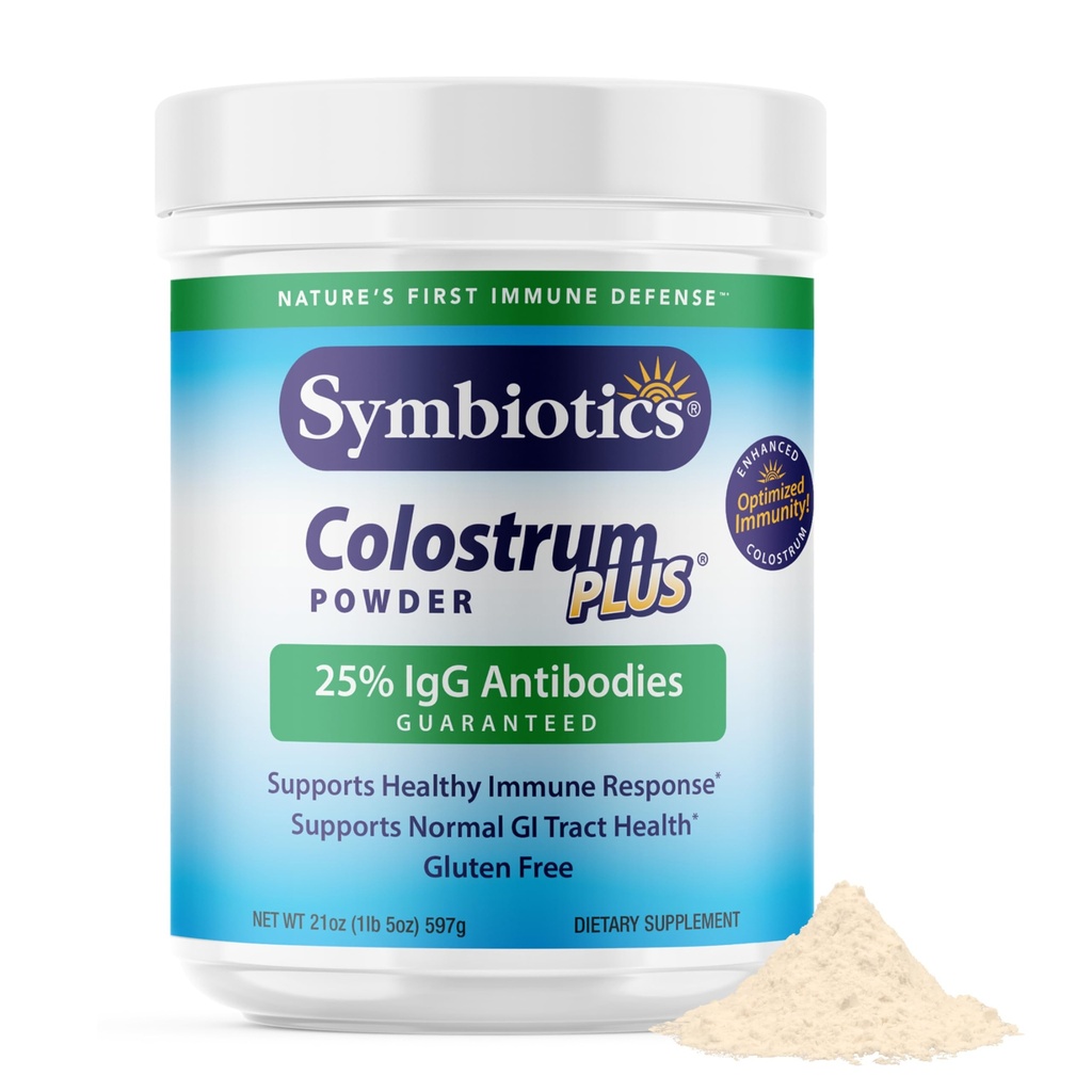 Symbiotica Colostrum Plus Poeder 21 oz (597 g) - Immuniteitsondersteuning - Bevordert atletische prestaties en optimale ijzerniveaus - Immunoglobuline - 25% lgG Antilichamen - Glutenvrij