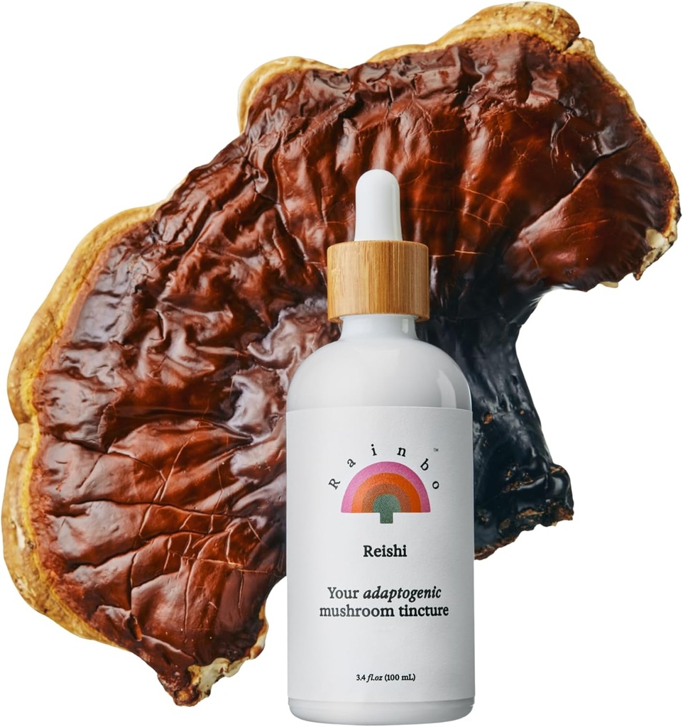 Rainbo - Reishi Mushroom Tinctuur - Dual Extract Mushroom Supplement - Immune Support, Mood, Slaap, Liquid Reishi Supplement, Vegan, Niet GGO, 3.4 fl oz