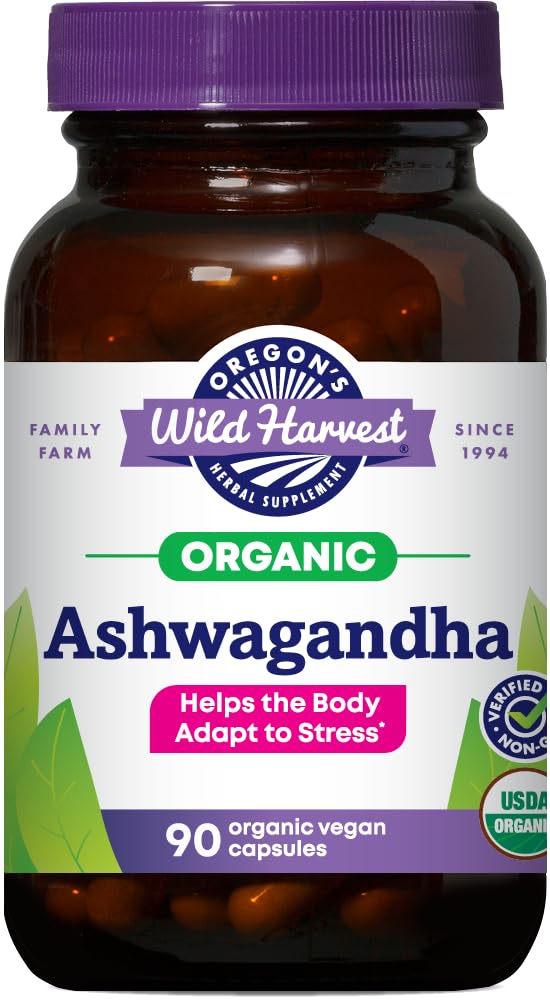 Oregon's Wild Harvest Certified Organic Ashwagandha Herbal Vegan Capsules, 1200 MGS, 90 Count