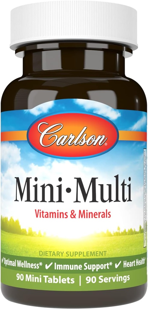 Carlson - Mini-Multi, Vitaminen en Mineralen, Immune Support & Heart Health, Optimal Wellness, 90 mini tabletten.