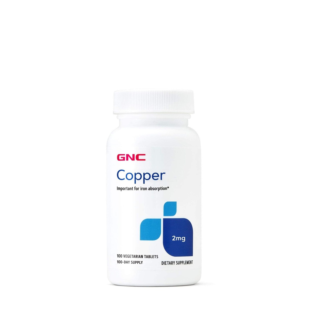 GNC Copper 2mg, belangrijk voor ijzer Absorptie, 100 telling