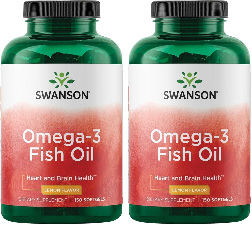 Swanson Omega 3 Fish Oil Supplement Harthersenen en gezamenlijke ondersteuning GGO-vrije EVA's 180 mg EPA Plus 120 mg DHA 150 Softgel Capsules Lemon Flavor (2 Pack)