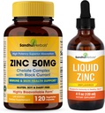 SANDHUHERBALS Zink 50mg Capsules Bundel met vloeibare zinkdruppels Ondersteunt Immune & Skin Health