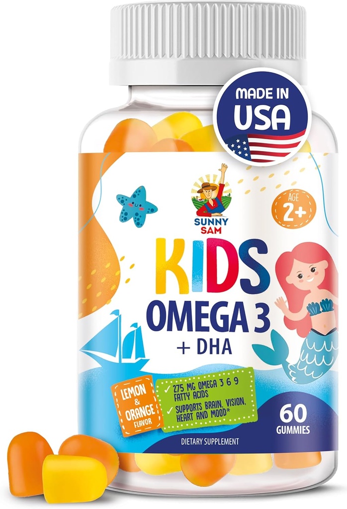 Omega 3 Gummies voor kinderen & volwassenen - 60 Kauwbare Gummies - No Fish Oil Vegan Omega 3 6 9 DHA Gummy Supplement