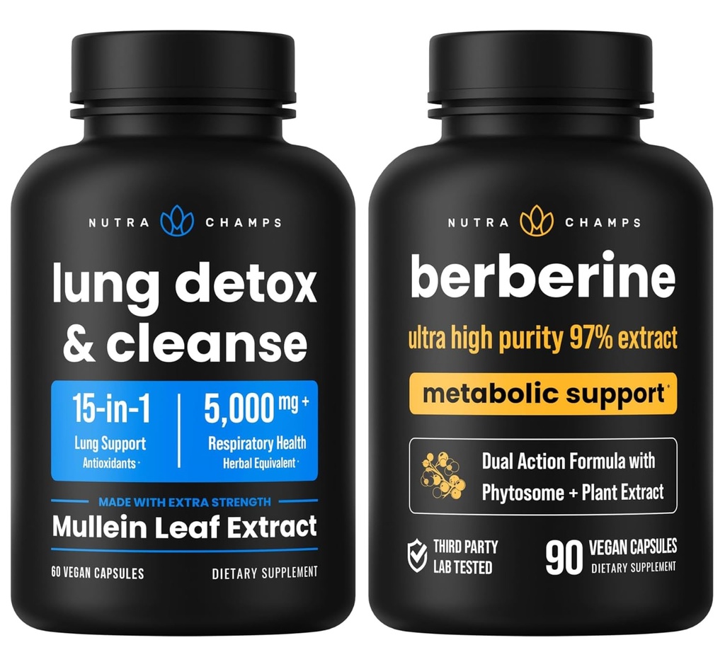 NutraChamps Complete Respiratory &amp; Metabolic Ondersteuning: Lung Cleanse & Berberine Duo