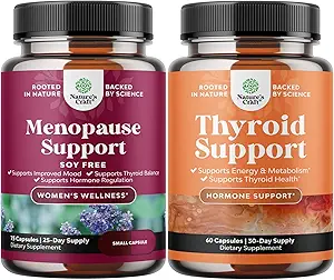 Bundel van Soja Gratis Menopauze Supplement voor vrouwen voor Nacht Sweaters Hot Flashes Mood Ondersteuning en Hormone Balance en Herbal Thyroid Ondersteuning Complex - Mood Enhancer Energie Supplement voor Thyroid Gezondheid