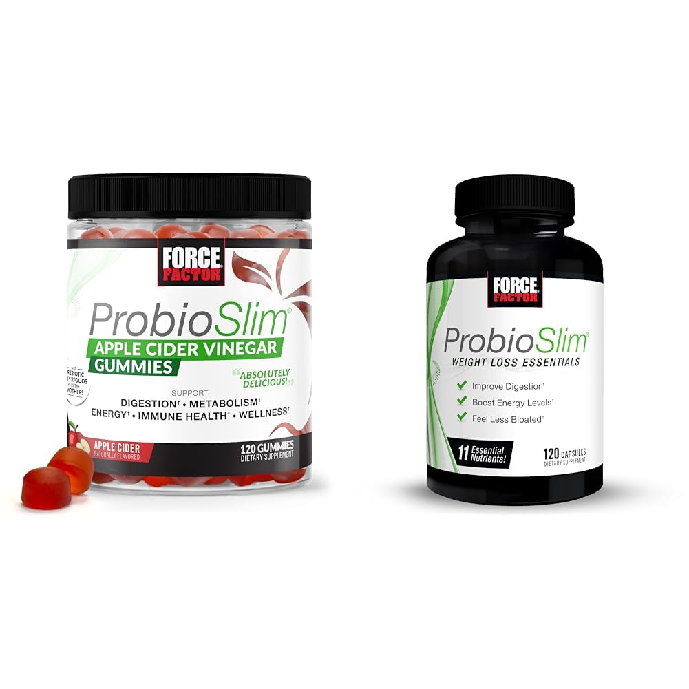 Force Factor ProbioSlim Apple Cider Vinegar Gummies met LactoSpore Probiotica, 120 Tellen & ProbioSlim Weight Loss Essentials Dagelijks Digestief Gezondheid Probiotica, 120 Capsules