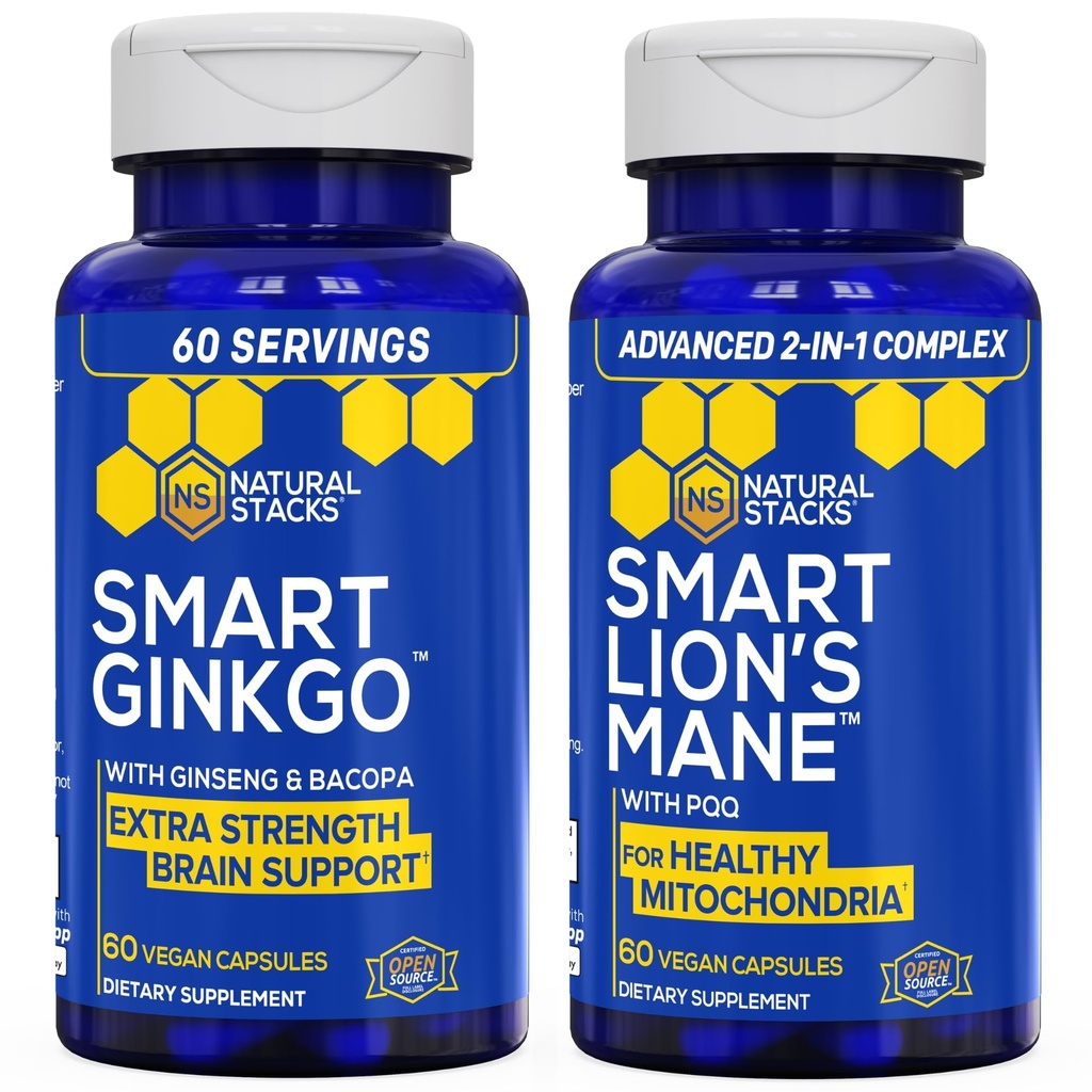 NATUURLIJKE STAKKEN Ginkgo Biloba + Lions Mane Mushroom Bundle - Focus & Memory Support* - 120 Capsules