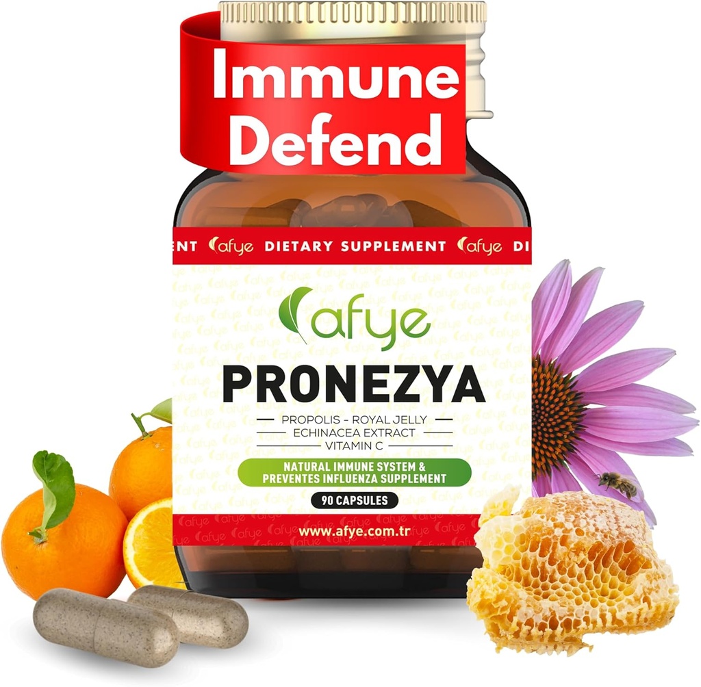 Immuunsysteem Ondersteuning Supplement - Natuurlijke Blend van Propolis, Royal Jelly, Echinacea en vitamine C - Verbetert de gezondheid Plant-Based 90 Capsules (Pack of 1)